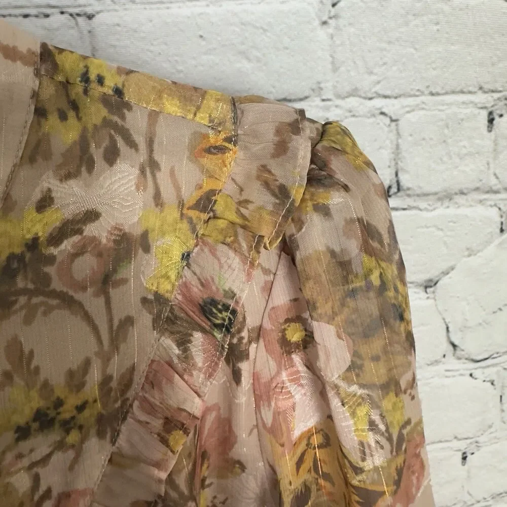 Anthropologie Greylin Bella Yoke Button Front Floral Jacquard Blouse Women's L - Picture 9 of 13